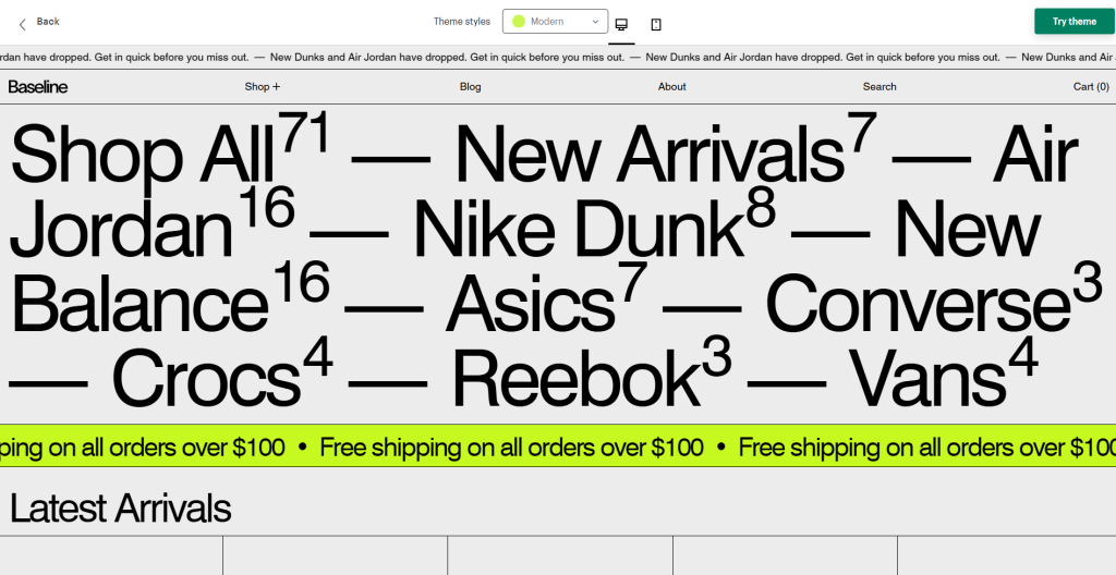 Baseline Shopify fashion theme