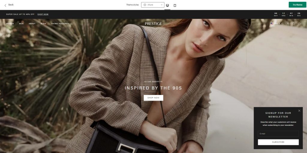 Prestige - one of the best Shopify fashion themes for clothing