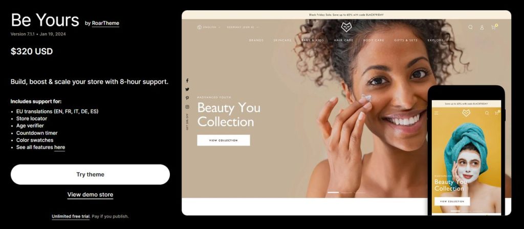 Be Yours paid Shopify theme