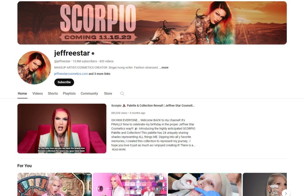 Jeffree Star Cosmetics YouTube channel