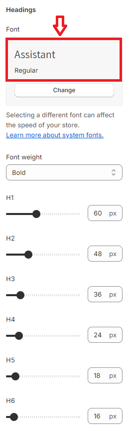 Shopify font for body and headings