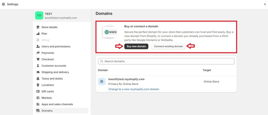 how to change domain name on Shopify