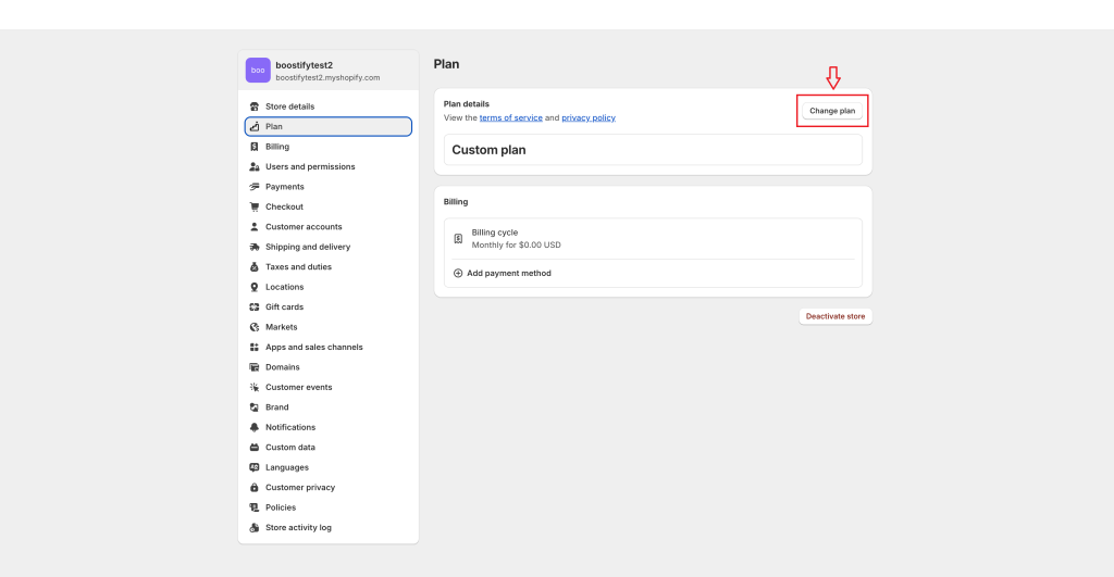 how to change Shopify plan