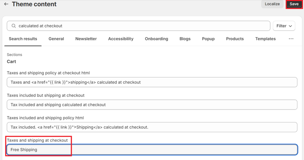 how to remove taxes and shipping calculated at checkout Shopify