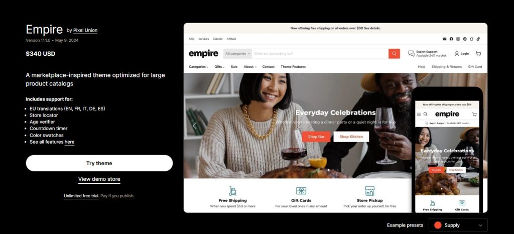 Empire - best shopify theme for dropshipping