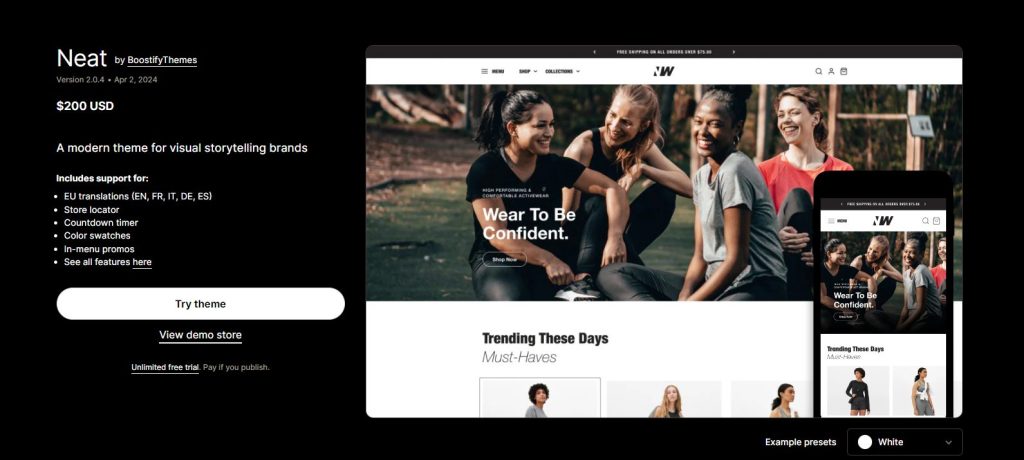 Neat - one of the best Shopify themes for dropshipping