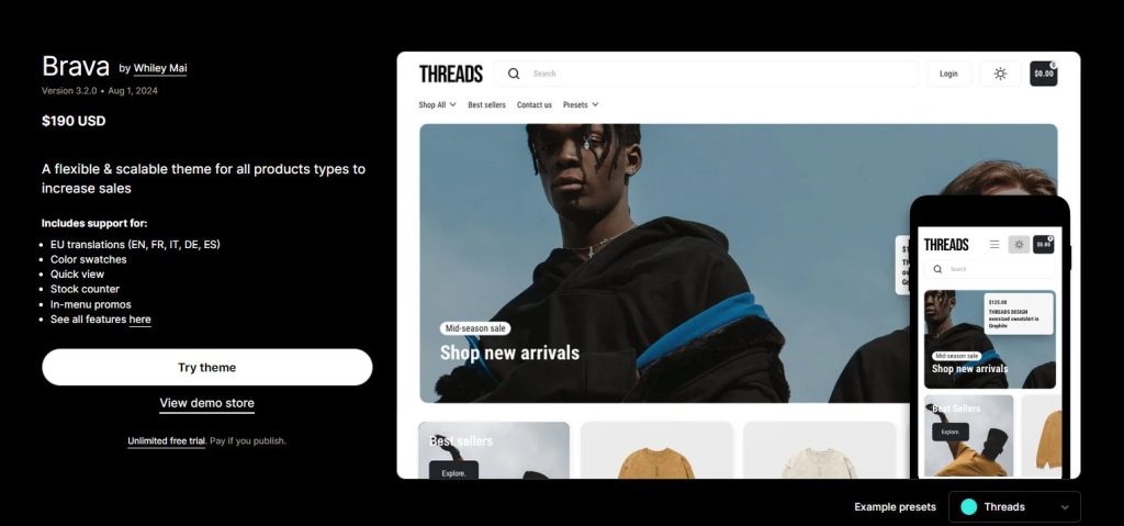 Brava streetwear Shopify theme