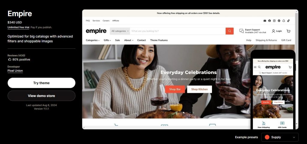 Empire streetwear Shopify theme