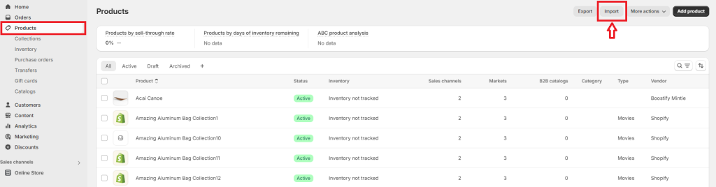 Shopify product CSV