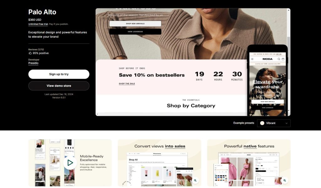 Palo Alto Shopify theme for SEO