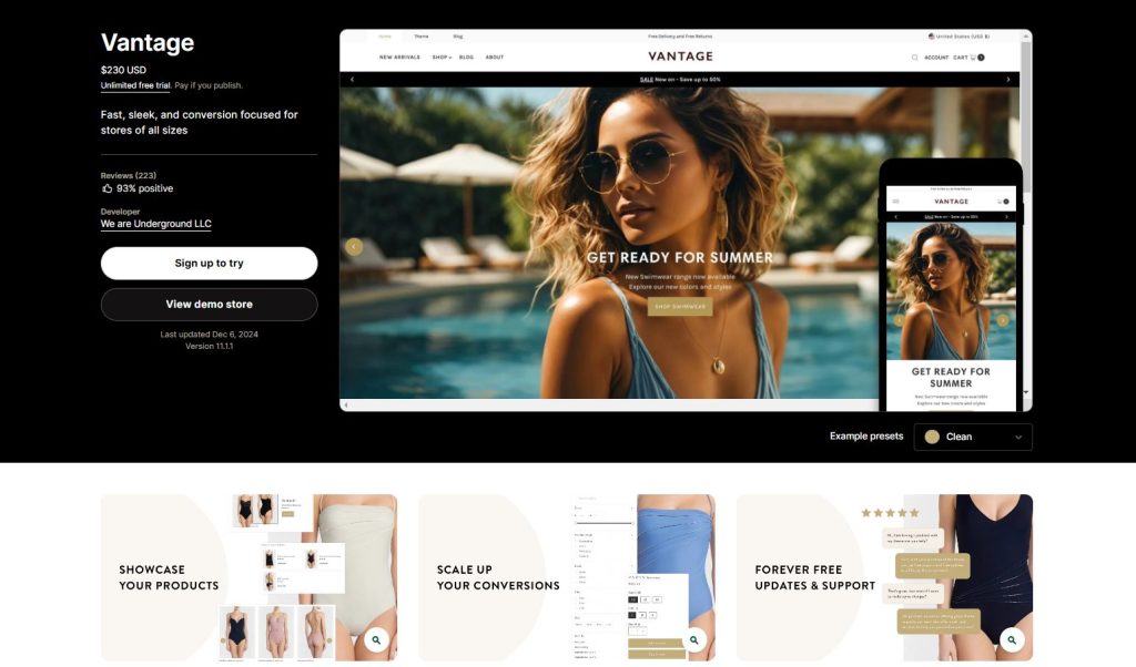 Vantage best Shopify SEO theme