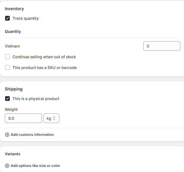 Shopify inventory and shipping