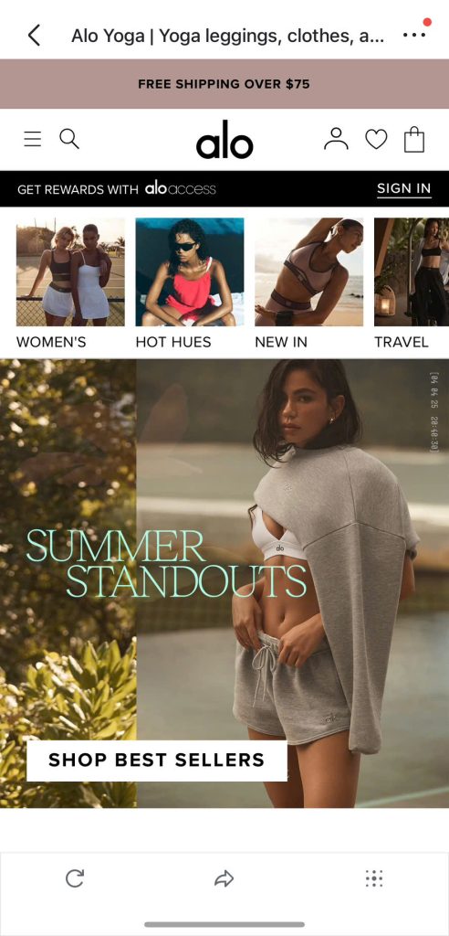 Alo Yoga best mobile-friendly design