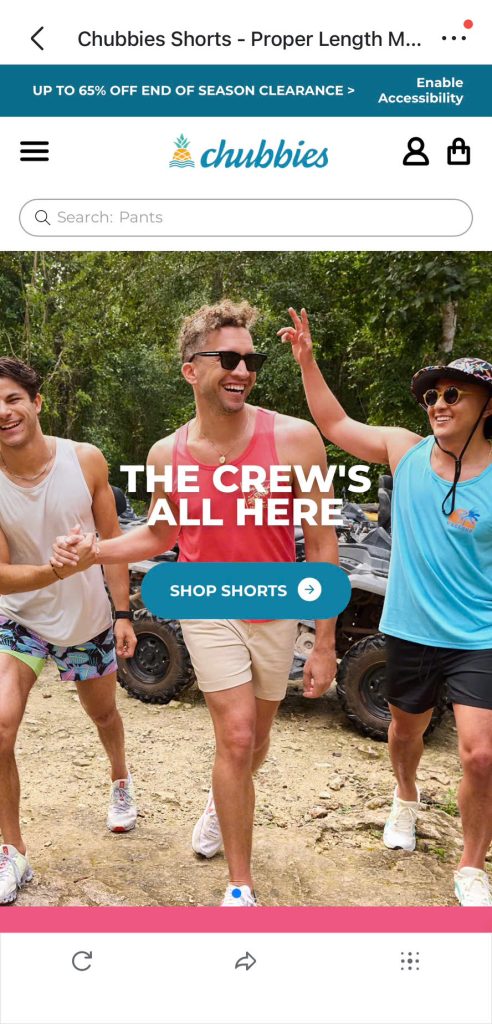 Chubbies Shopify mobile design