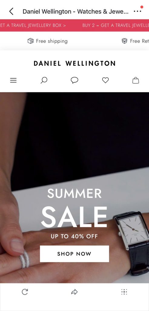 Daniel Wellington best Shopify website design for mobile