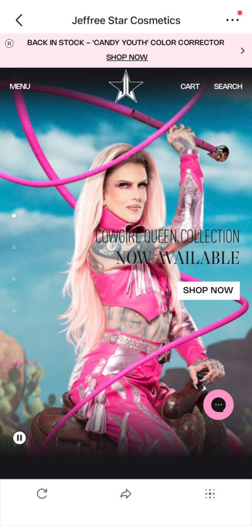 Jeffree Star Cosmetics Shopify store optimized for mobile