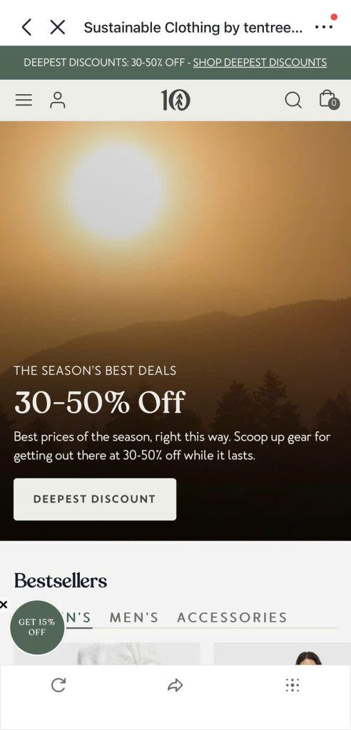 Tentree best Shopify mobile design