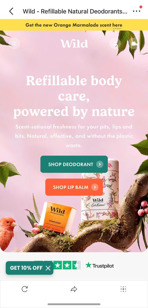 Wild Shopify mobile-first store
