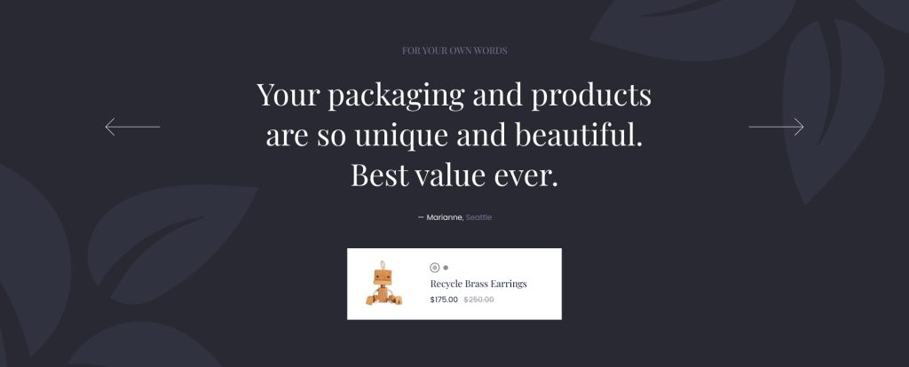 Testimonial Carousel with Linked Product Box