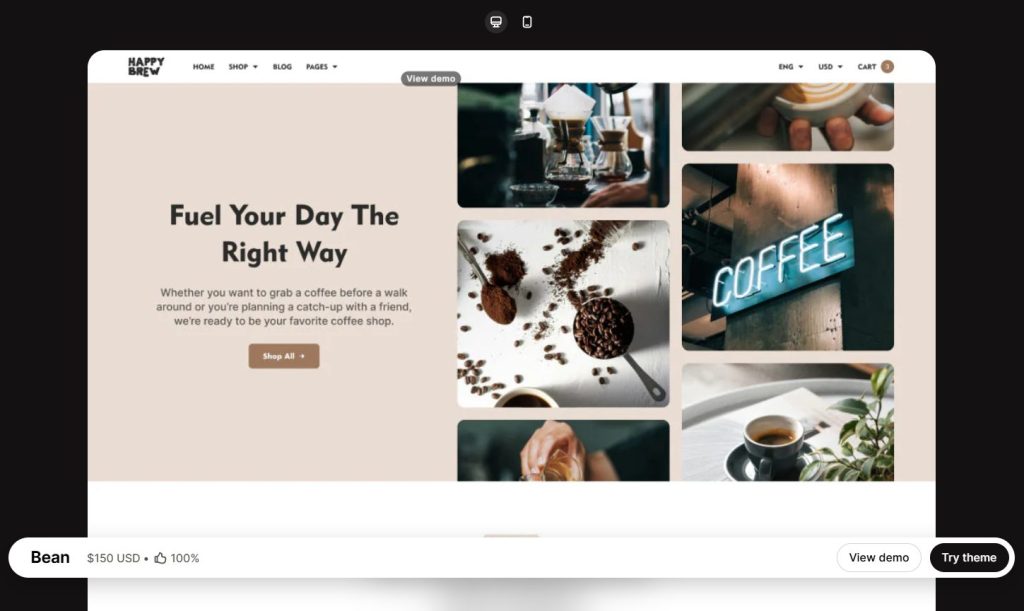 Shopify themes for coffee shops