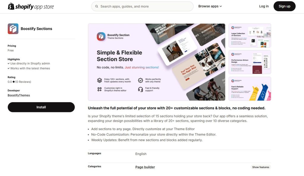 Boostify sections FAQ page