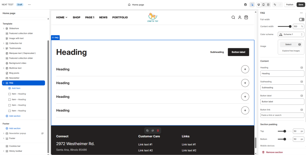 FAQ page in Neat Shopify theme