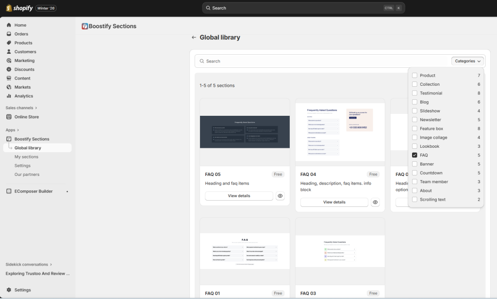 Shopify FAQ templates