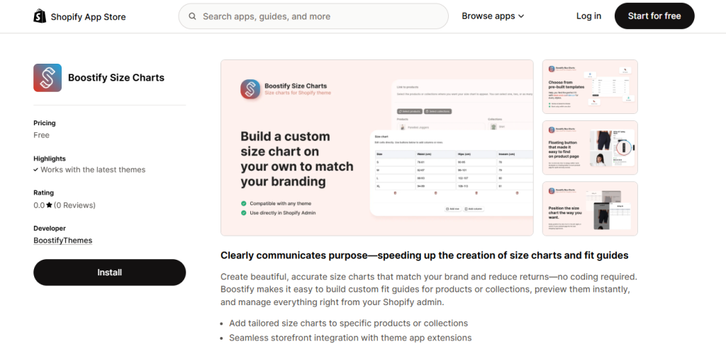 Boostify Shopify Size Chart App