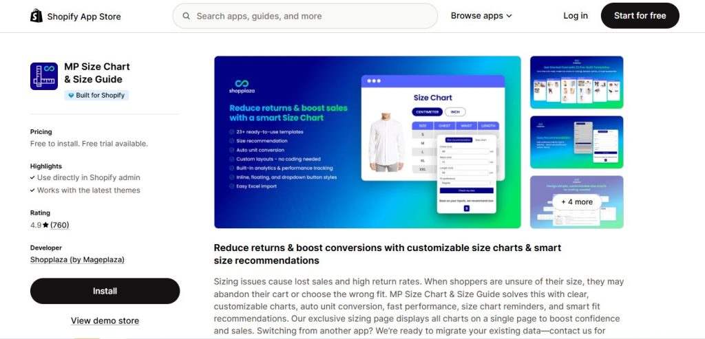 Shopify MP Size Chart & Size Guide