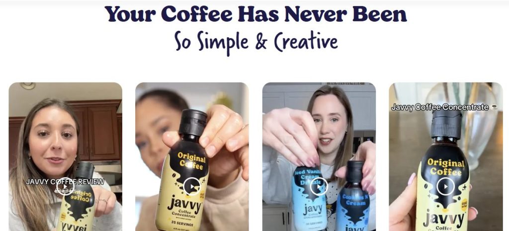 Javy coffee beverage product showcase landing page