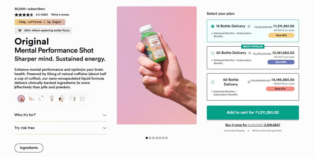 magic mind drink product showcase page examples