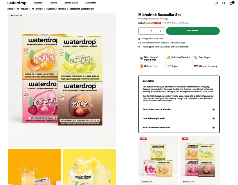 waterdrop beverage product showcase landing page