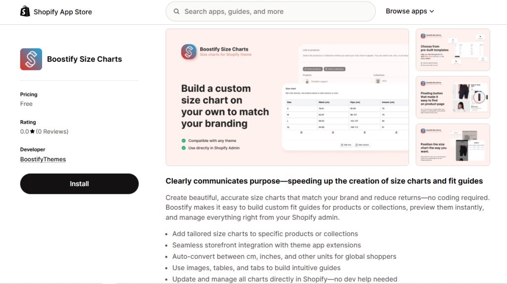 shopify size chart app