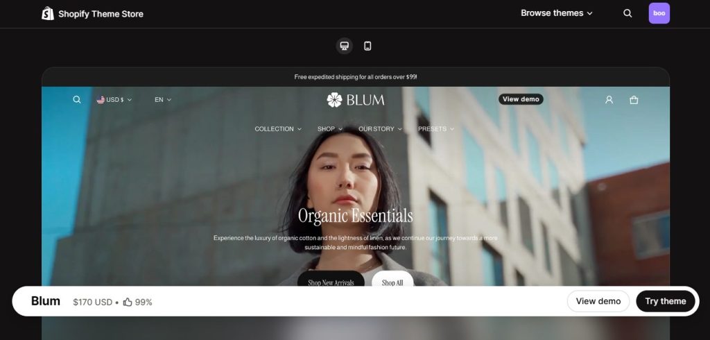 Blum Shopify minimal theme