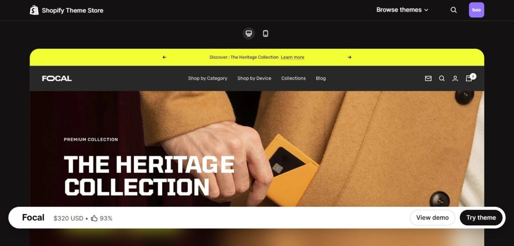 Focal minimal Shopify theme
