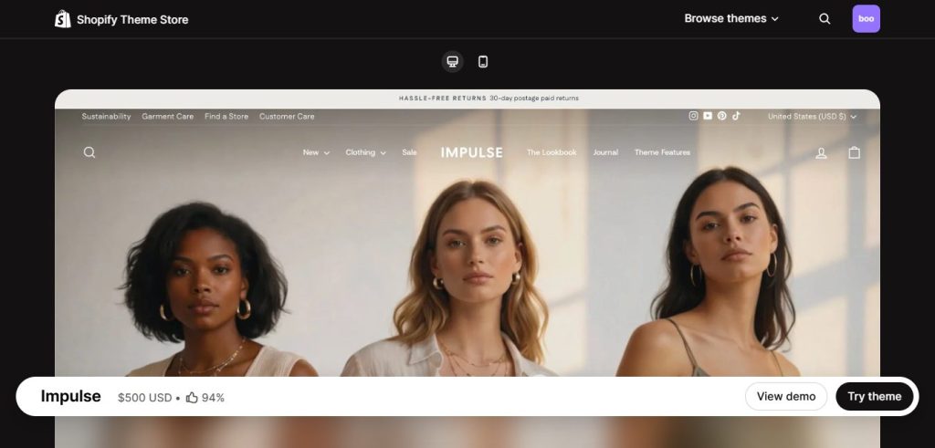 Impulse minimalist Shopify theme