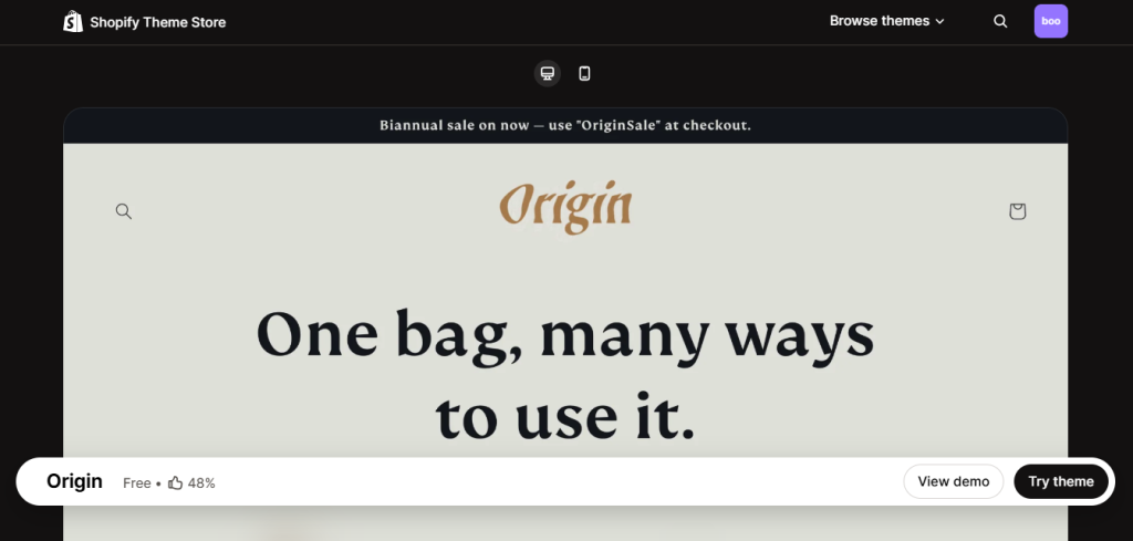 Origin minimal Shopify theme