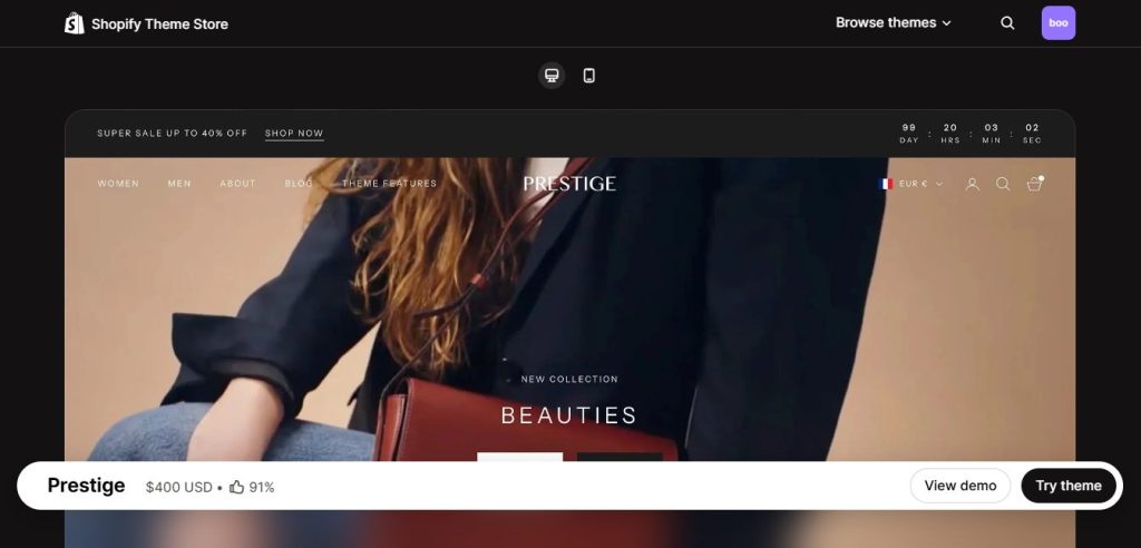 Prestige - best Shopify them for luxury fitness brands