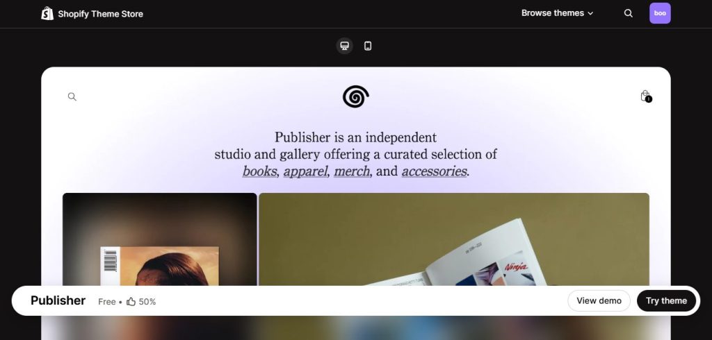 Publisher Shopify free theme