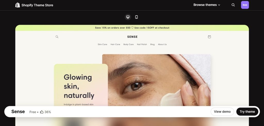 Sense Shopify free theme