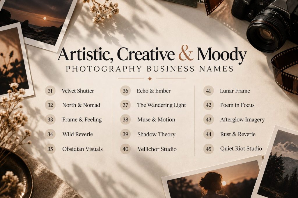 Artistic, Creative & Moody Photography Business Names