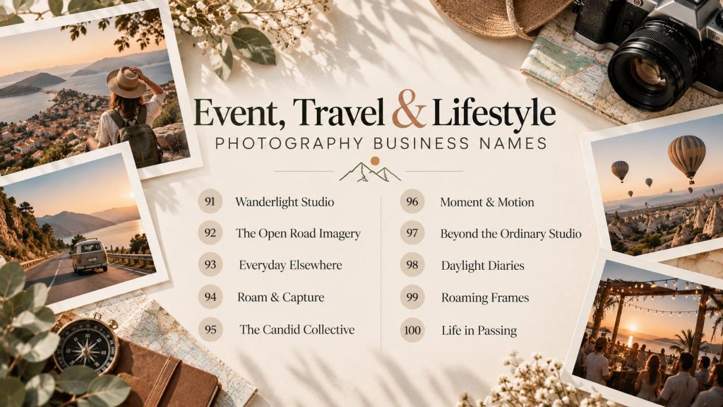 Event, Travel & Lifestyle Photography Business Names