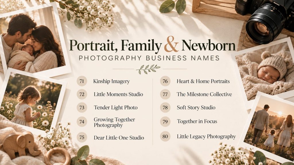 Portrait, Family & Newborn Photography Business Names