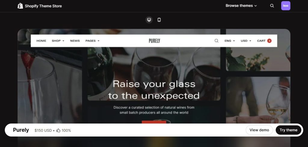 Purely Shopify theme for wine liquor stores