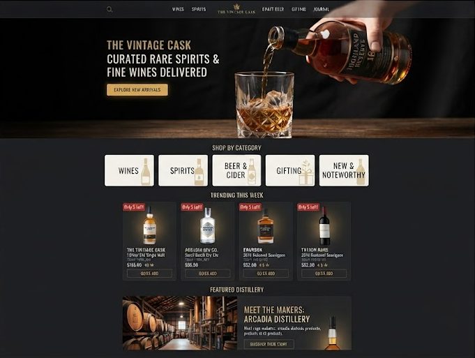 liquor store website homepage sections